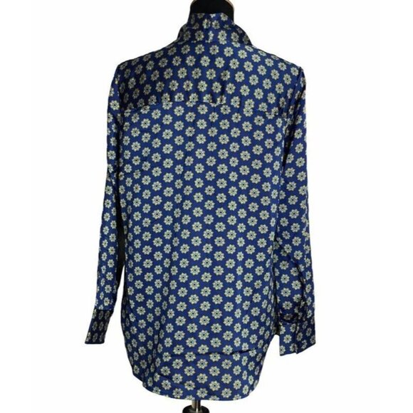 Laurie Felt Womens Button Front Shirt Blue Green Floral Neck Tie Blouse S New - Picture 3 of 9